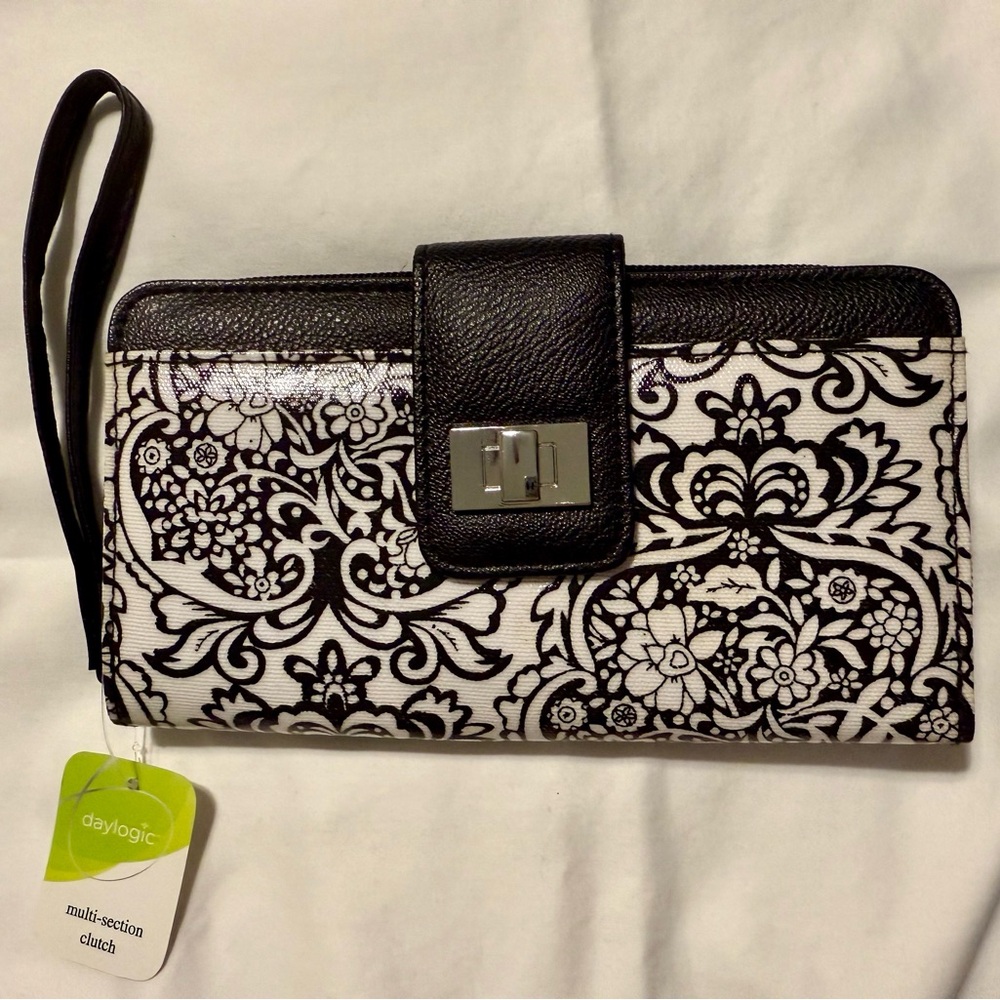 NWT Black and White Floral Clutch